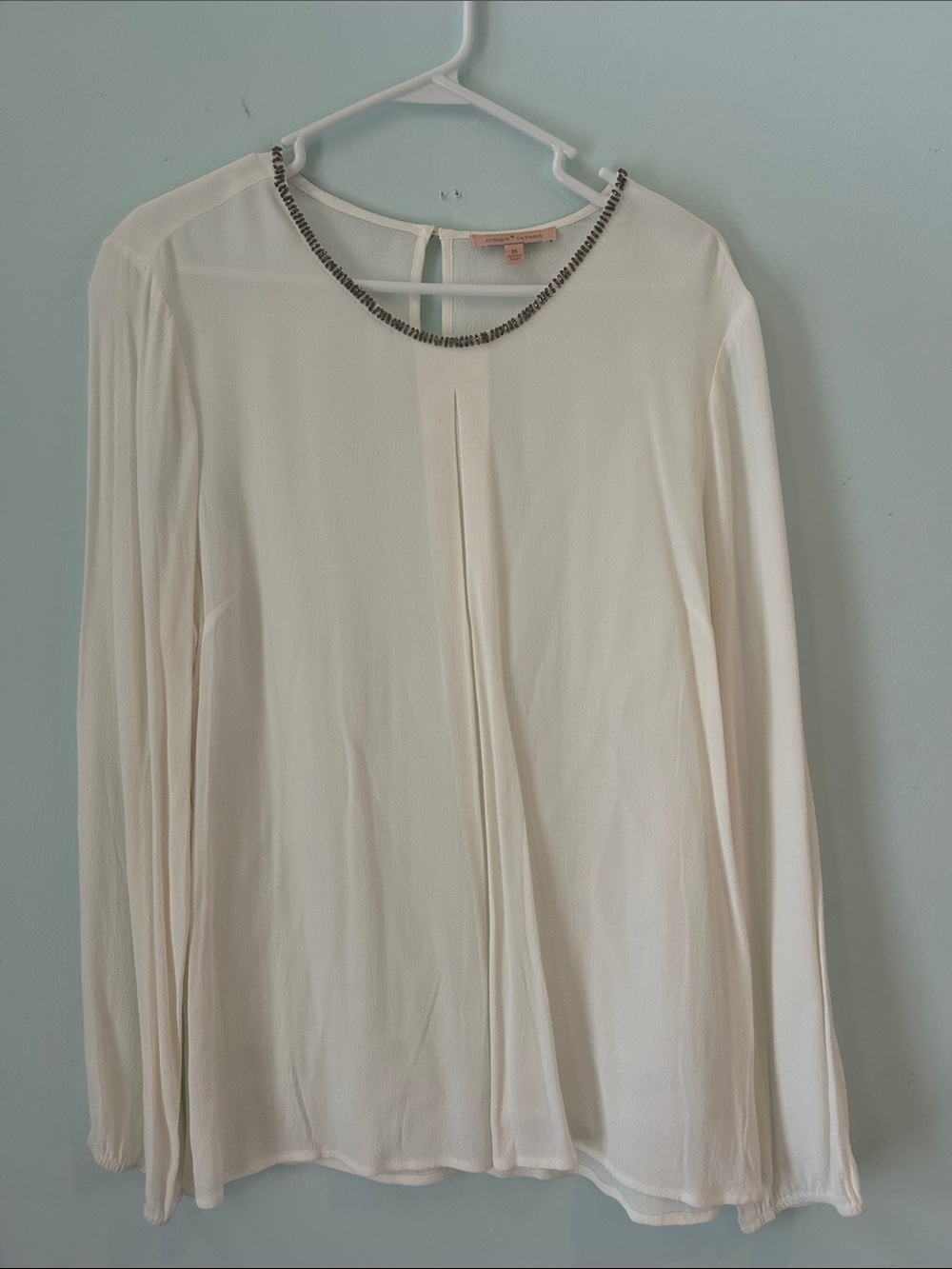 Gibson Latimer Beaded Crewneck Long-Sleeve Blouse